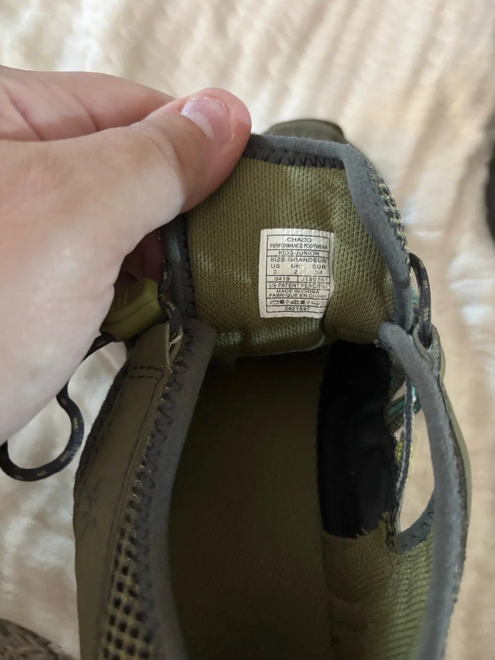 Chaco Kids' Outcross 2 sneakers, featuring a green and teal mesh size 3